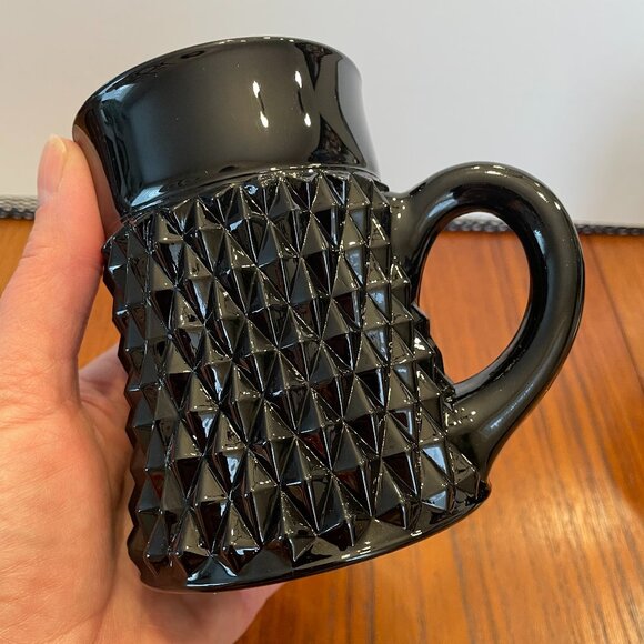Vintage 1960's Tiara Indiana Black Diamond Point Glass Coffee/Tea Cups/Mugs x2 - Picture 6 of 8